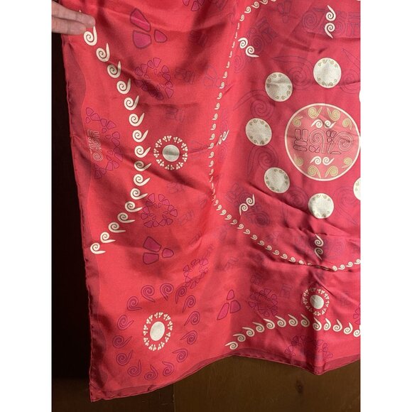PINEDA COVALIN Large 34" Square Silk Scarf MEXICO Hand Rolled Hem Asian Emblem - Picture 8 of 10